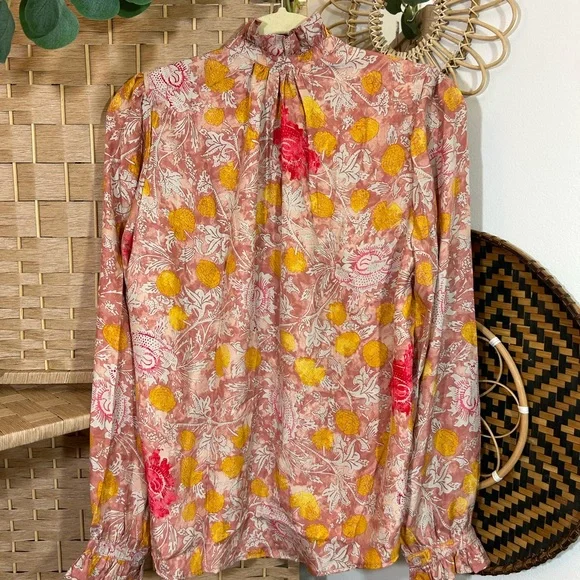 Natalie Martin Leslie Top in Heirloom Rose Floral Silk Blouse Size Small - Picture 6 of 7